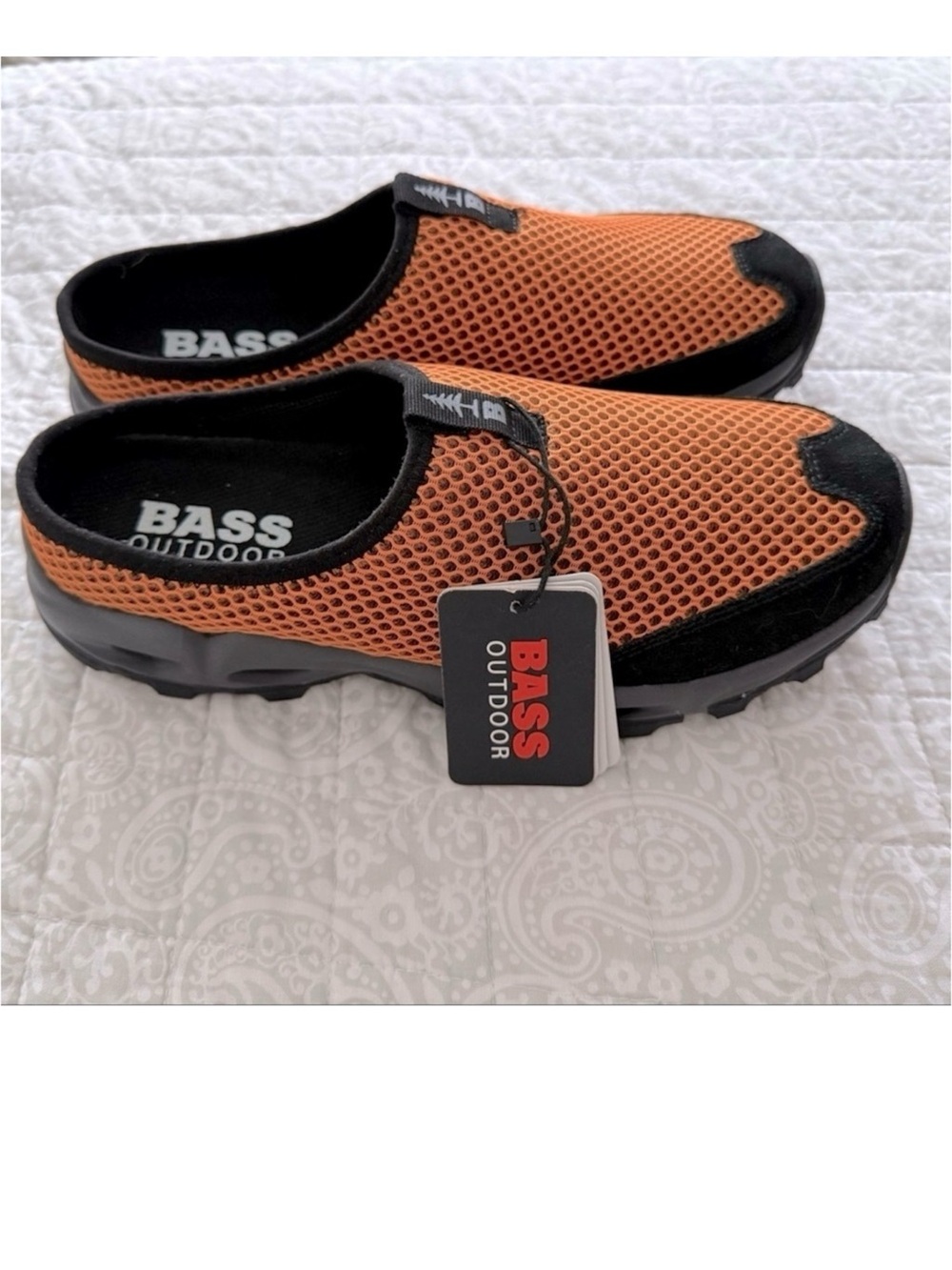 Bass Outdoor Men’s Mesh Slip On Trail Shoes Size 7.5 Orange Black Vented NWT